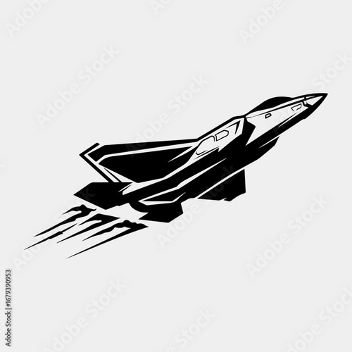 Fighter Jet Silhouette Graphic Retro Design, Aircraft Fighter Plane Icon Symbol Black Design