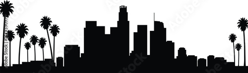 Los Angeles skyline silhouette with palm trees, vector illustration for travel, tourism, city landmarks, California culture, urban design, architecture, and modern artwork