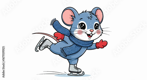 Cartoon Mouse Ice Skating - A Delightful Winter Illustration.