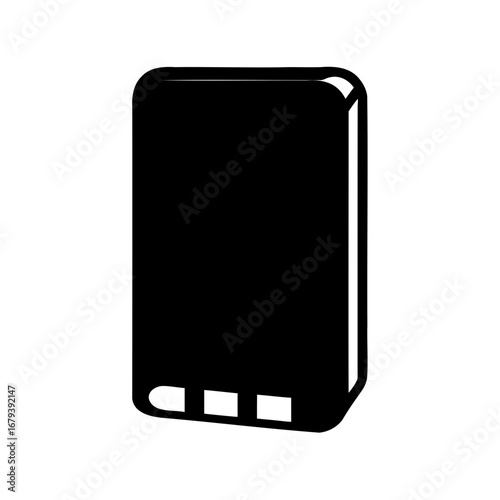 Simple black and white illustration of a hardcover book with curved corners