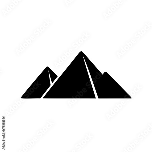 Black and white illustration of three pyramids in a row formation