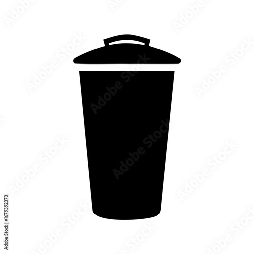 Simple black silhouette of a garbage can with lid for disposal
