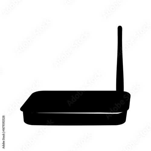 Black silhouette of a WiFi router with a single antenna connection
