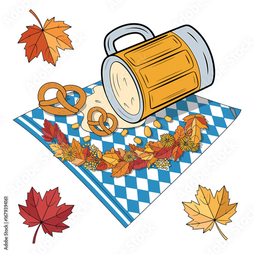 Stylized illustration of a german beer festival with traditional elements