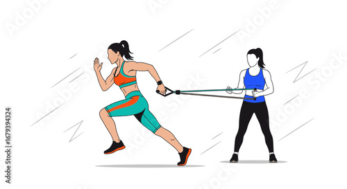 Sportswoman Doing Resistance Band Training With A Partner, Healthy Lifestyle Concept
