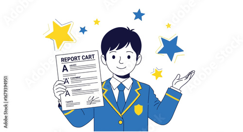 Student Proudly Showcasing Stellar Academic Performance, Celebrating Excellent Grades Obtained