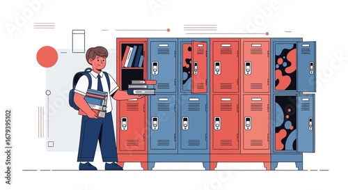Student With Books Poses Near Lockers Depicting Academic Attainment and School Life