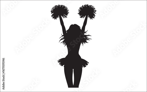 Cheerleader Silhouette with Pom Poms  Cheer Dance Spirit Vector Clipart