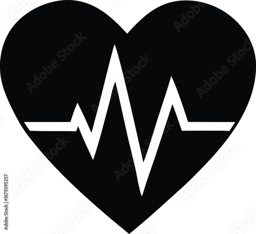 Iconic black heart with white ekg line symbolizing life health cardiology and medical care