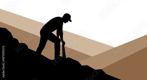 Silhouette Of A Person Scaling The Slope Toward The Summit With Focused Effort and Intention