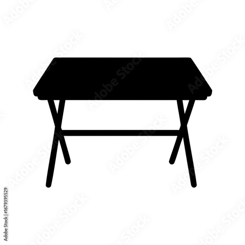 Isolated Black Silhouette of a Folding Table on a White Background