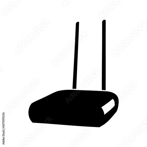 Stylized black silhouette of a wireless internet router on a white background