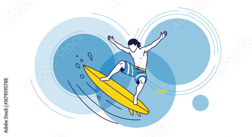 Surfer Captures Moment of Aerial Grace Amidst Wavy Designs and Vibrant Ocean Colors