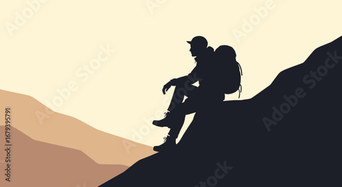 Silhouette Of Courageous Adventurer Overlooking A Vast, Inspiring Landscape In The Afternoon