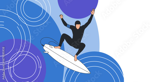 Surfer Catching a Wave, Artistic Representation of the Thrill and Freedom of Surfing