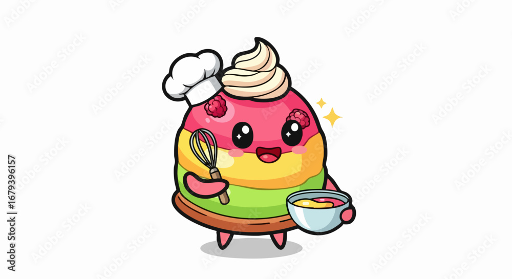 Naklejka premium Cartoon Dessert Chef Ready to Bake Sweet Treats.
