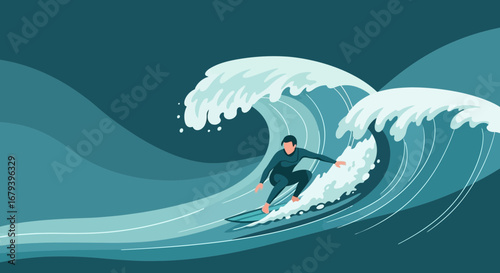 Surfer Glides Through Majestic Waves Depicting Oceanic Thrill And Coastal Adventure Scene