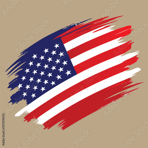 American flag painted with brush strokes on a neutral background