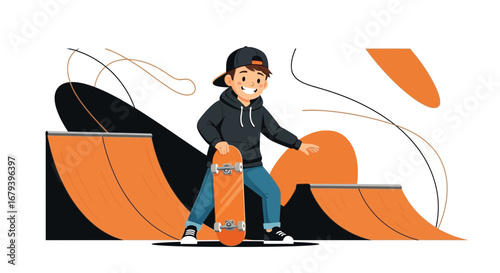 Skateboarder Ready To Explore The Ramp Creating An Enthusiastic Energy And Vibe Today