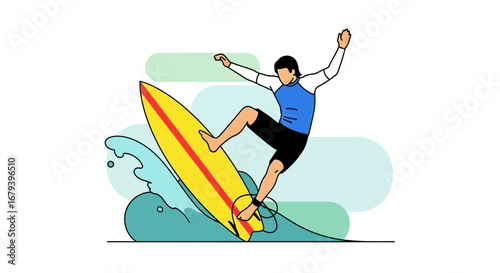 Surfer Mastering The Waves: A Dynamic Illustration Of Water Sports And Summer