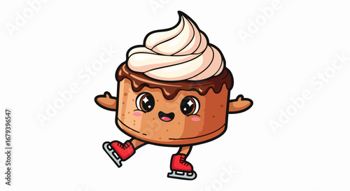 Cute Cartoon Cake Ice Skating Character.