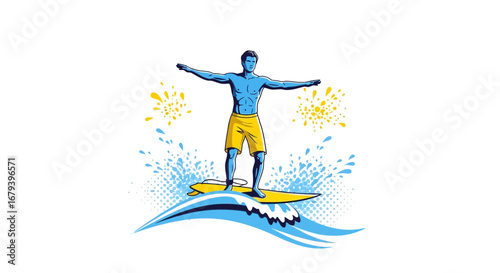 Surfer Mastering Waves: A Vibrant Illustration of Beachside Adventure and Summertime Thrills