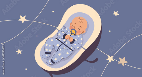 Sleeping Baby in Bed of Stars, Peaceful Moments of Infant Dreams and Gentle Slumber