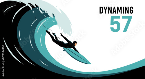 Surfer Navigates Enormous Wave, Performing Dynamic Maneuver in Minimalist Two-tone Design