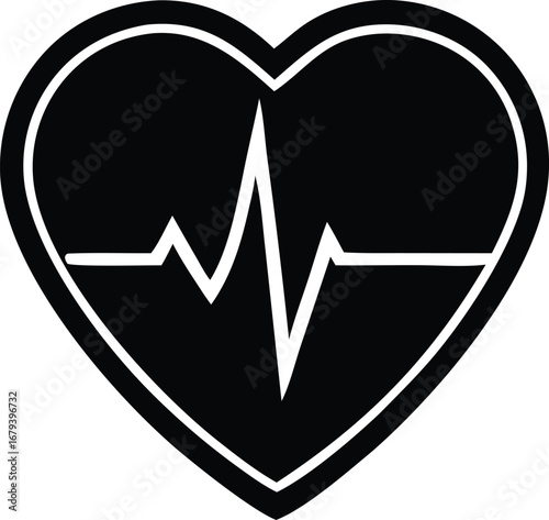Iconic black and white heartbeat symbol representing health vitality and life with clean lines