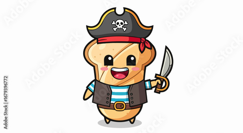 Cute cartoon pirate cupcake character holding a sword.
