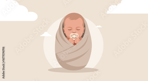 Sleeping Newborn Comforted Wrapped In a Blanket with a Pacifier Dreamily