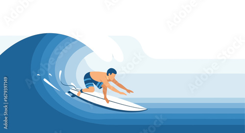 Surfer Riding a Giant Wave: Vector Illustration of Extreme Water Sports Action