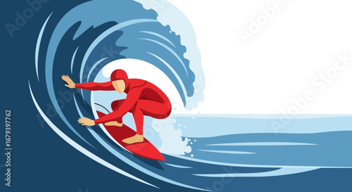 Surfer Riding Giant Wave Demonstrating Skill And Agility In The Ocean's Current