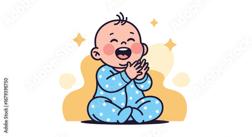 Sweet Cheerful Toddler Clapping and Smiling with Delightful Expression in Illustration