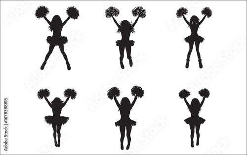 Cheerleader Silhouette with Pom Poms  Cheer Dance Spirit Vector Clipart