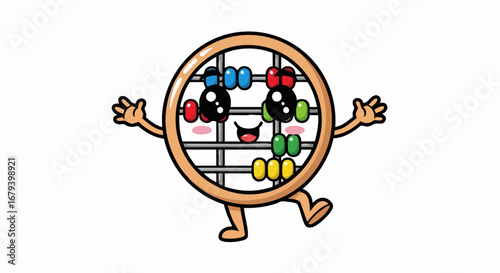 Cheerful cartoon abacus character ready for math lessons and calculations.