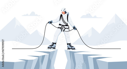 Snowy Ascent: An Agile Illustrator Demonstrates Bravery Through Crossing A Divide
