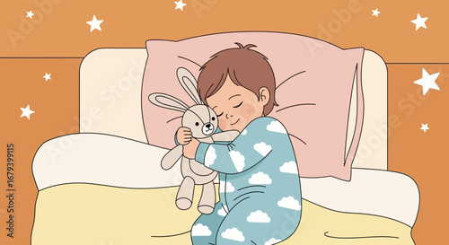 Sweet Dreams Depicting Serene Childhood and Joyful Rest Under Starlit Skies