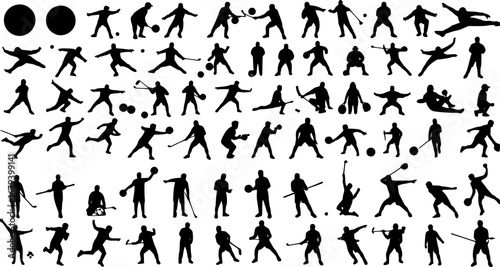 sports silhouettes, various sports silhouette vector big bundle set.
