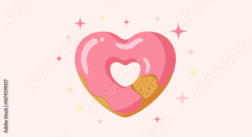 Sweet Heart-Shaped Donut Garnished with Sparkles on a Light Pink Background