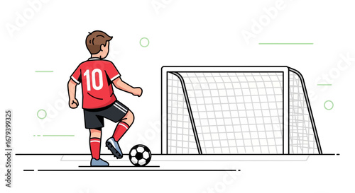 Soccer Player Preparing To Kick The Ball Towards The Goal Illustration