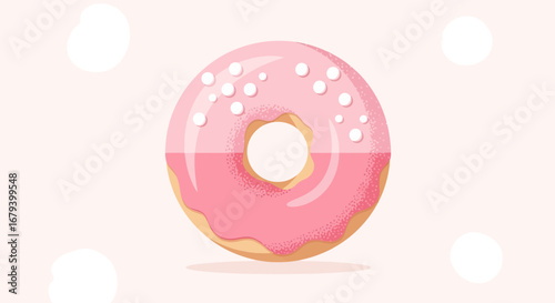 Sweet Pastry Delight Illustration: A Delicious Pink Sprinkled Doughnut Presentation