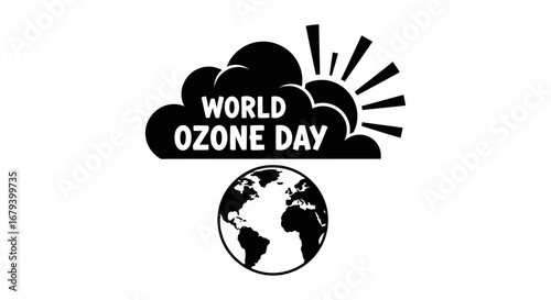 Vector art of world ozone day logo with clouds, sun, and earth
