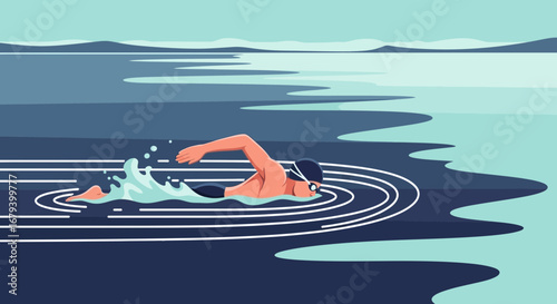 Swimmer Gliding through Water: A Vector Illustration Showcasing Athleticism and Aquatic Movement