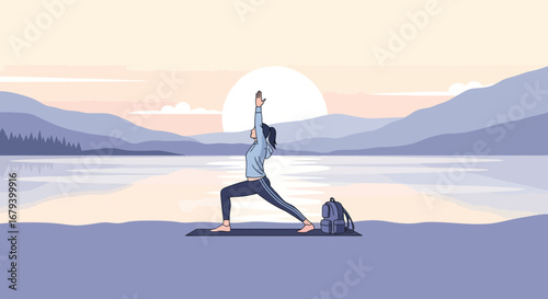 Serene Yoga Practice Outdoors, Revealing Inner Peace and Tranquility Under the Sunset