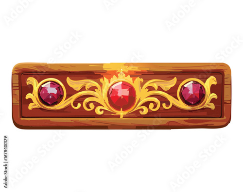 Regal decorative border featuring a large glowing red gem and intricate golden filigree, a majestic design with a worn texture