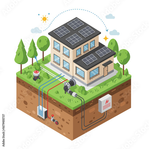 Isometric Diagram of a Smart Home Energy System