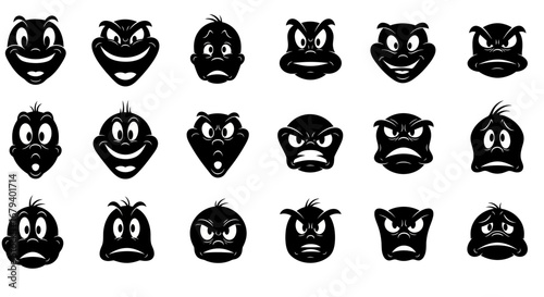 Vector art of collection of cartoon faces showing various emotions