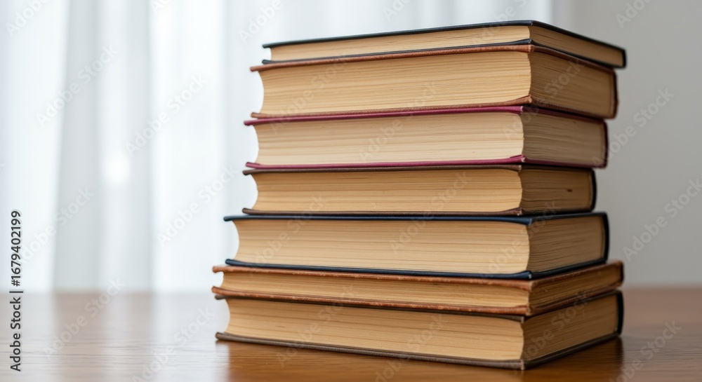 Stack of books on wooden table Stack of books on wooden table