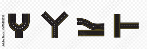 Wavy road with winding curves and horizontal path. Top view of race track and highway. Flat vector illustration isolated on white background.